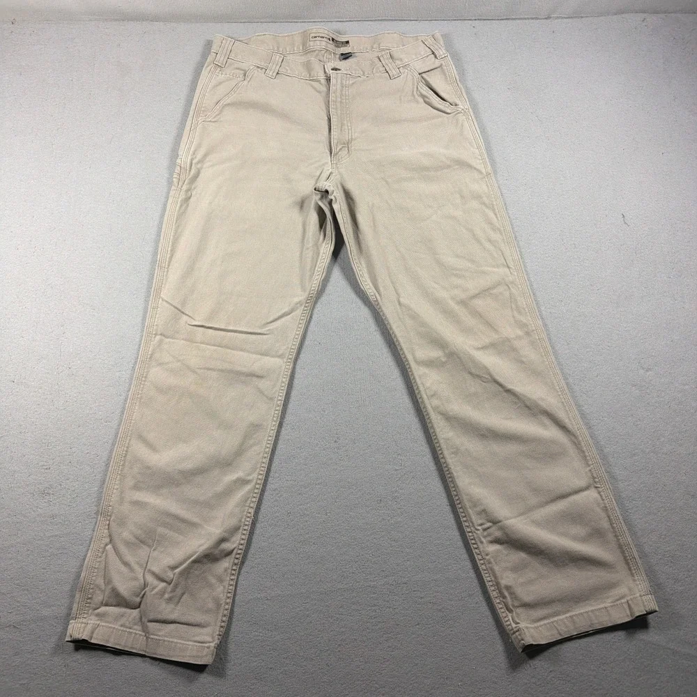 Carhartt Carpenter Pants Men 35x32 Relaxed Fit Tan Beige Canvas‎ Cotton Workwear